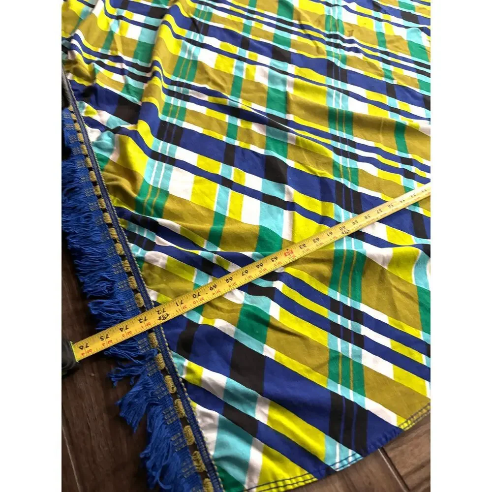Blue‎ Green Bed Coverlet Sheet with Fringe 73